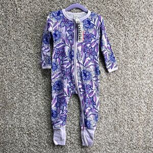 Bonds Bodysuit Baby 12-18M Wondersuit Purple/Blue Floral Zip Up One Piece NWT
